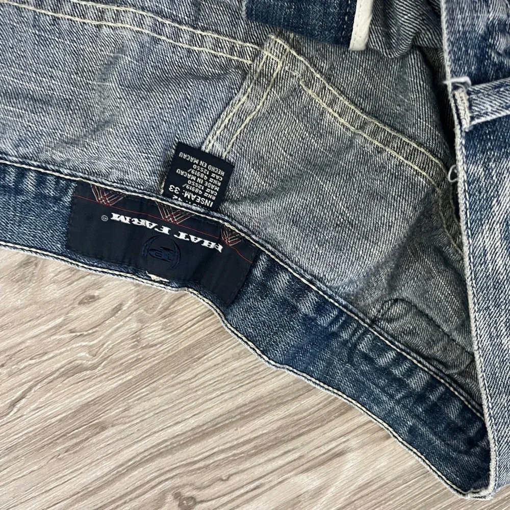 Phat Farm Vintage Baggy Wide Leg Denim Jeans Light Wash Mens 42x33 Y2K Hip Hop